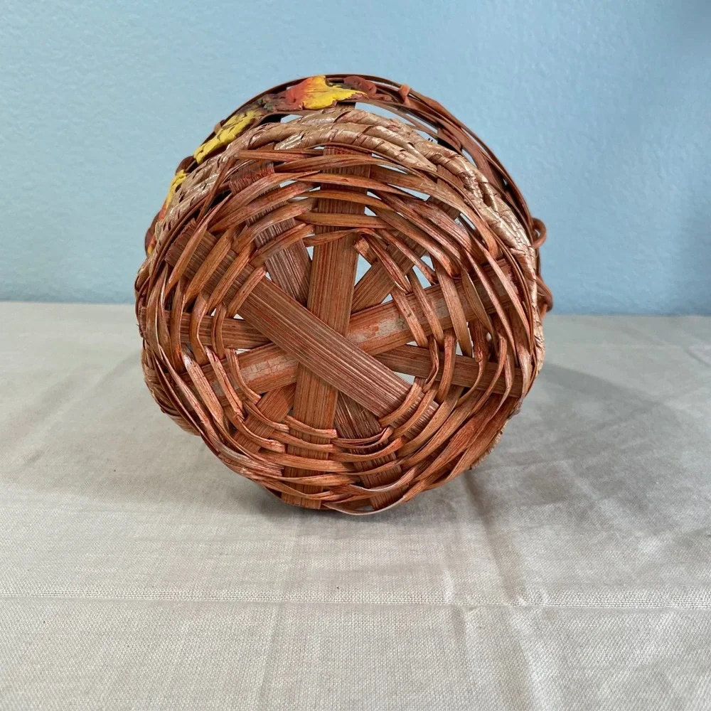 Vintage Fall Basket with Autumn Leaves and Acorns Cottage Decor
